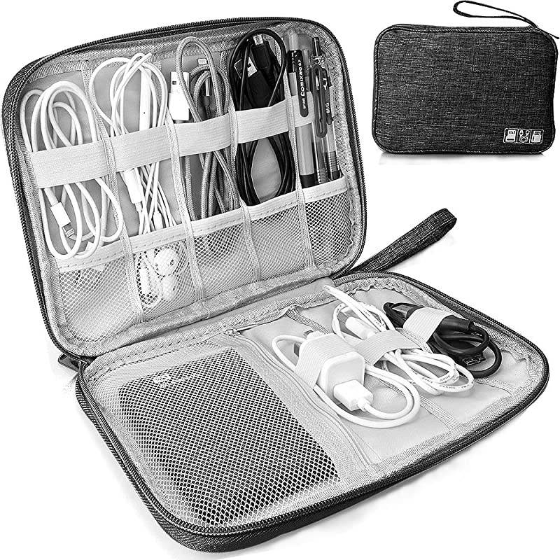 Electronics Organizer, Cable Organizer Bag Waterproof Electronics Organizer Travel Case Cord Organizer for Hard Drives, USB Cables, Flash Drive, Phone, SD Card, Power Bank(Black)