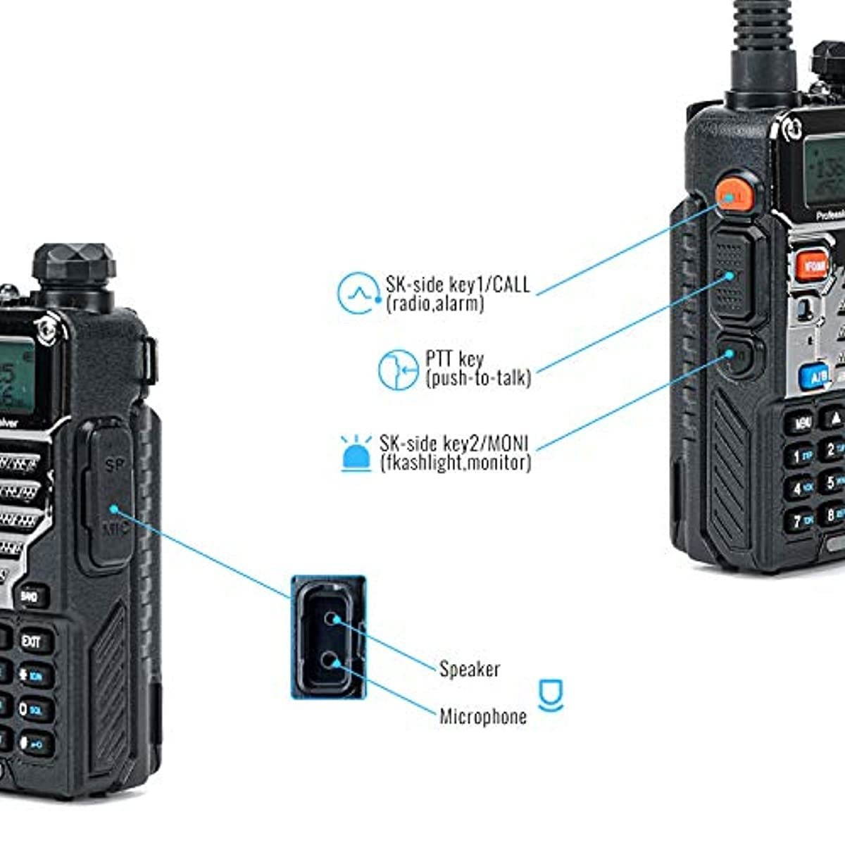 BaoFeng UV-5R Pro Dual Band Two Way Radio with one More 3800mAh Battery, Hand Mic, Acoustic Tube Surveillance Earphone, USB Programming Cable, NA-771 Antenna and SRH805S Antenna Radio
