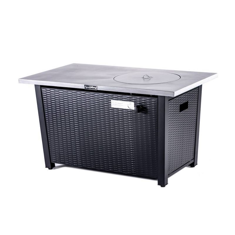 Rectangular Fire Pit With Gray Brushing Table Top and Steel Wicker Base 48" - Legacy Heating