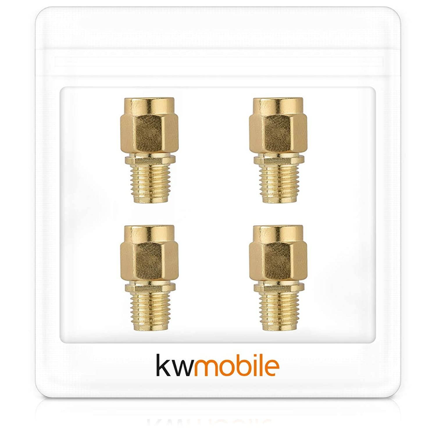 kwmobile RP-SMA Male to SMA Female Adaptor - Pack of 4 - Coaxial Aerial Cable Adapter Antenna Plug Coax Pin Socket Connector Multipack Set