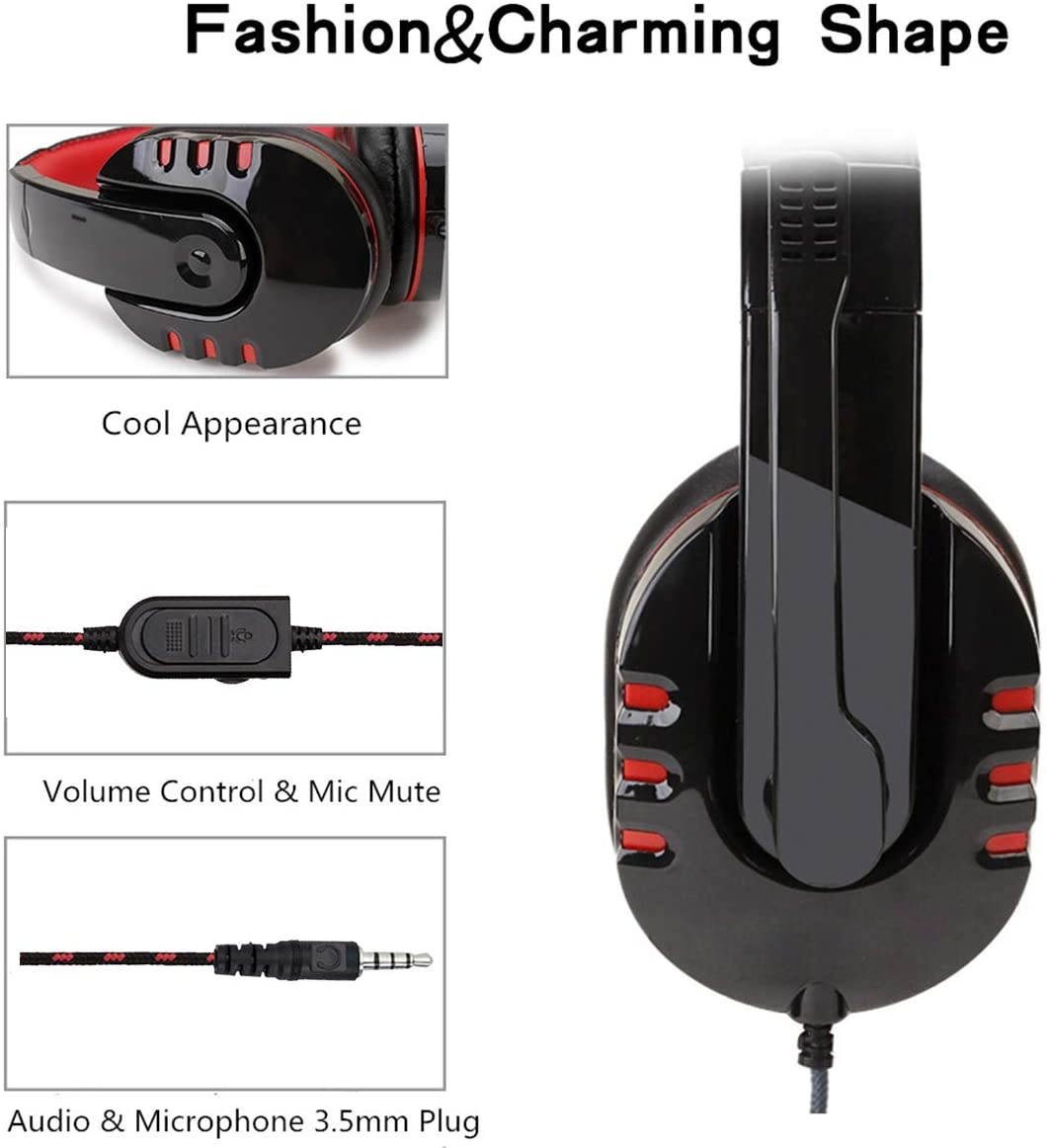 Queen.Y Gaming Headset Earphone Wired Headphone Stereo Surround with Mic Volume Control Compatible with PC, PS4, Xbox One Controller