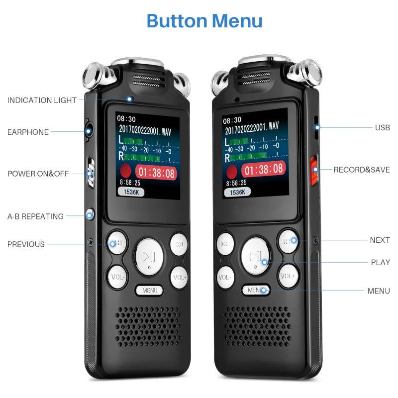 AUTENS Digital Voice Recorder 16GB with Variable Playback Speed, Sound Recorder, Ultra-Sensitive Microphones, MP3 Player, Noise Reduction Audio Recording for Lectures, Meetings, Interview