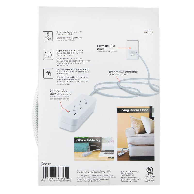 Cordinate 10' Outlet Extension Cord Gray/White
