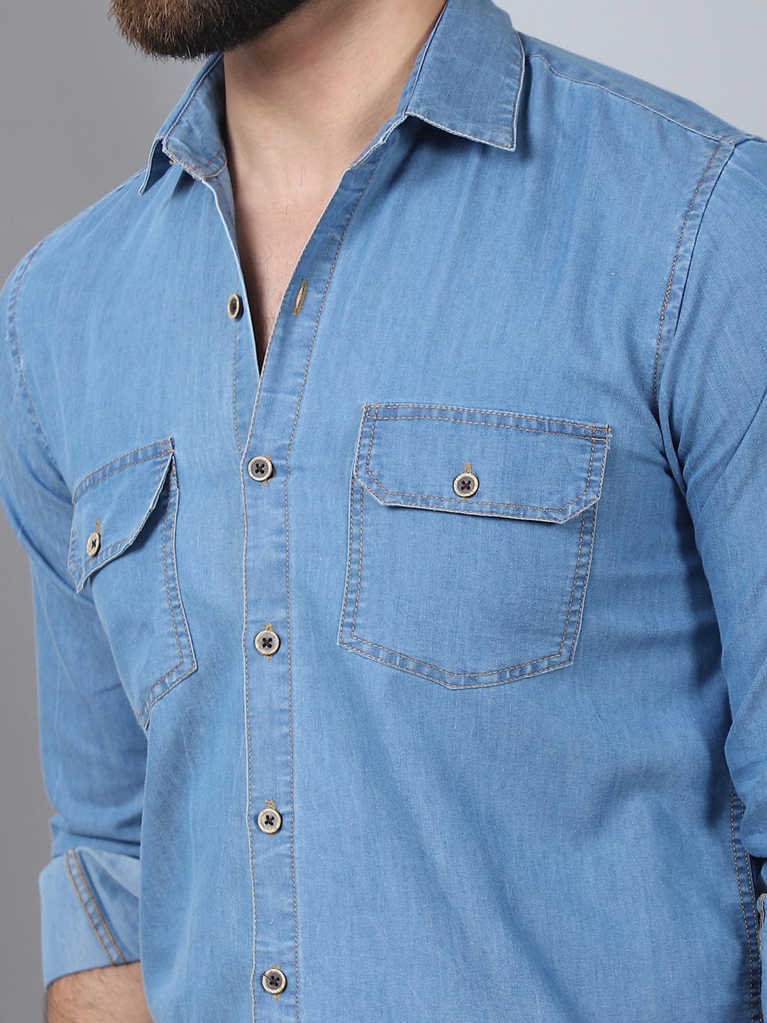 Indian Needle Light Blue Regular Fit Denim Shirt