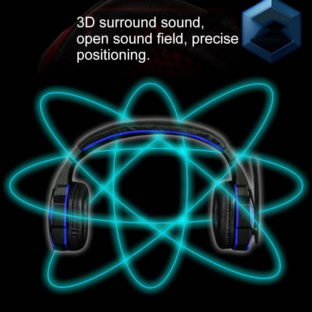 Computer Headsets Superior Performance PC780 Over-Ear Gaming Earphone Subwoofer Stereo Bass Headband Headset with Microphone & USB LED Light(Black Blue) (Color : White Blue)