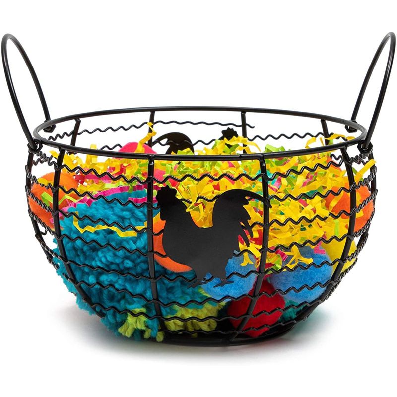 Juvale Wire Egg Basket, Farmhouse Kitchen Organizer (Black, 8.2 x 8.2 x 4.9 In)