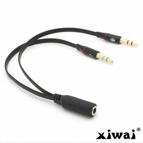 Xiwai Black Dual 3.5mm Male to Single Female Headphone Microphone Audio Splitter Cable for Cell Phone & Tablet & Laptop