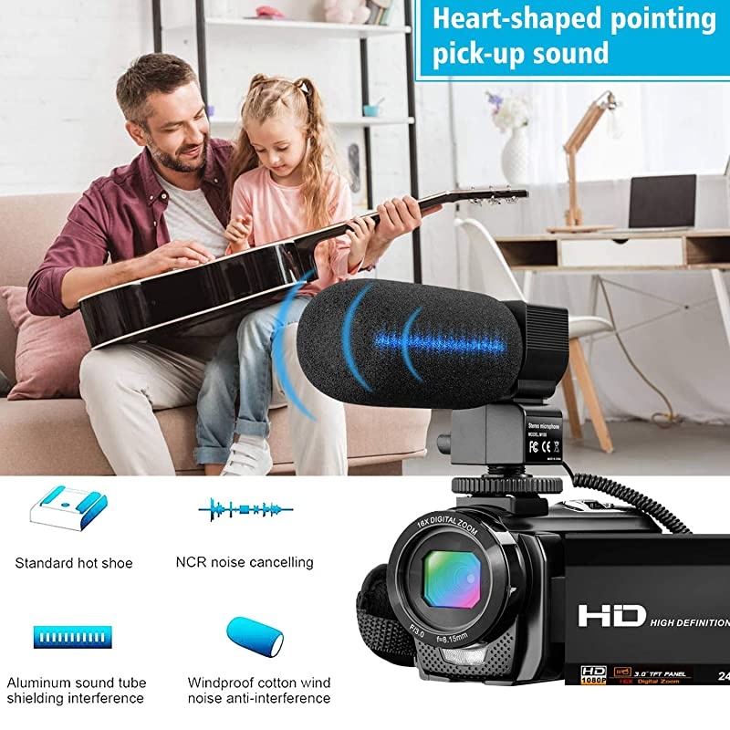 Video Camera Camcorder for YouTube  Digital Vlogging Camera FHD 1080P 30FPS 24MP 16X Digital Zoom 30 Inch 270&deg; Rotation Screen Video Recorder with Microphone Remote Control 2 Batteries