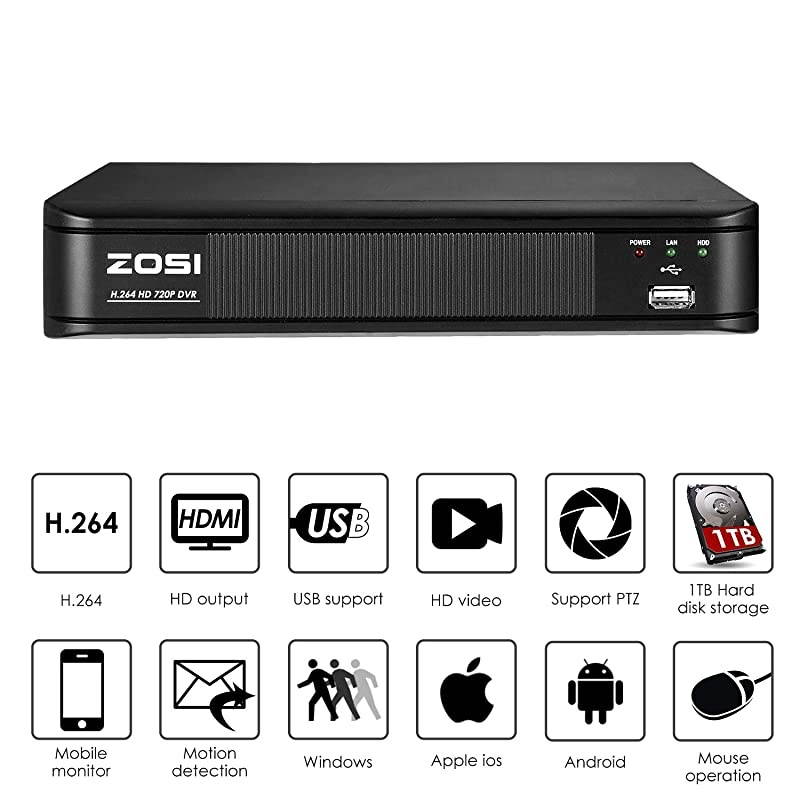 720p 8 Channel HDTVI 1080P Lite Video Surveillance DVR Recorders with Hard Drive 1TB P2P Technology QR Code Scan Remote AccessMotion DetectionHybrid Capability 4in1AnalogAHDTVICVI