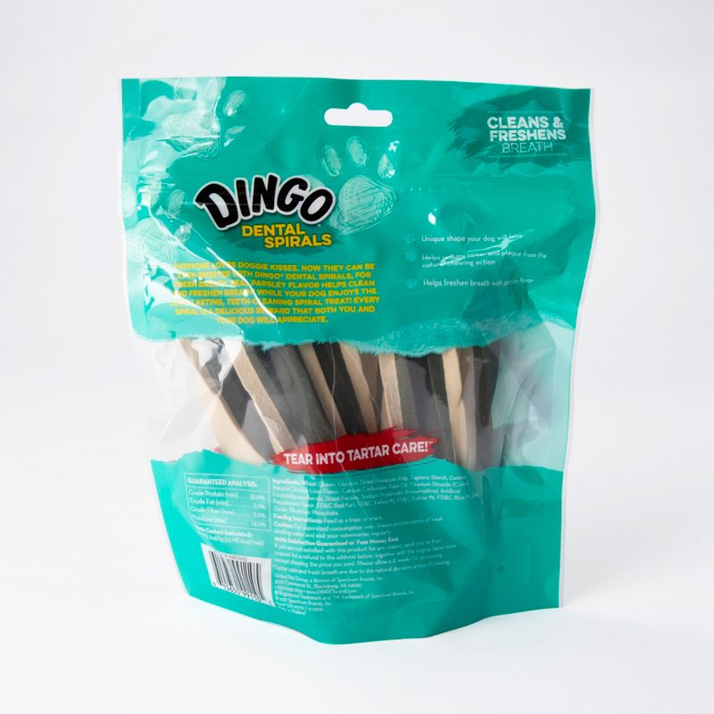 Dingo Dental Spirals for Clean and Fresh Breath Chicken and Real Parsley Flavor Dog Treats - 19ct
