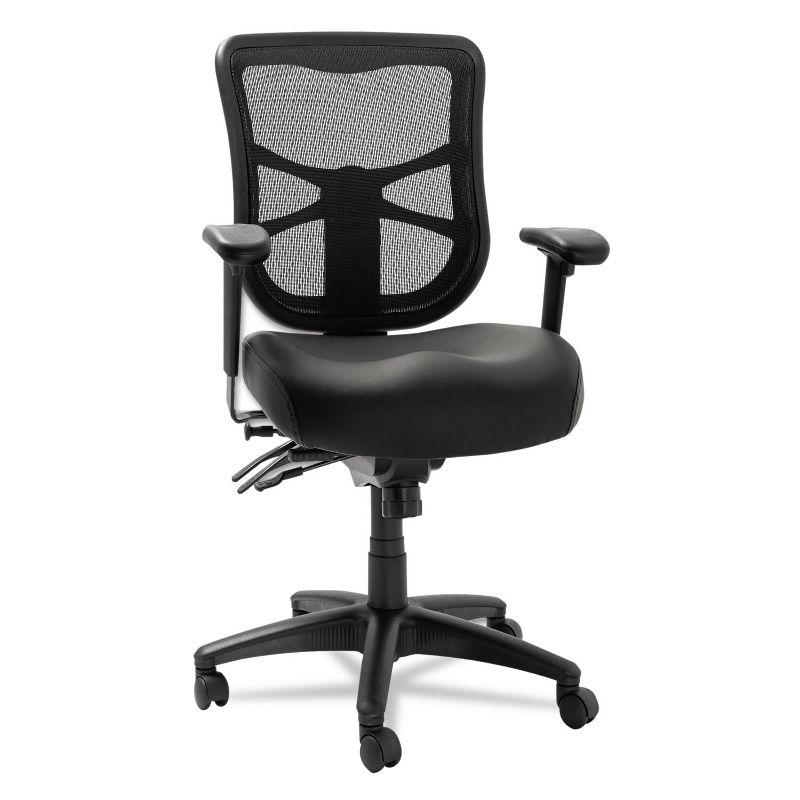 Alera Elusion Series Mesh Mid-Back Multifunction Chair, Black Leather EL4215