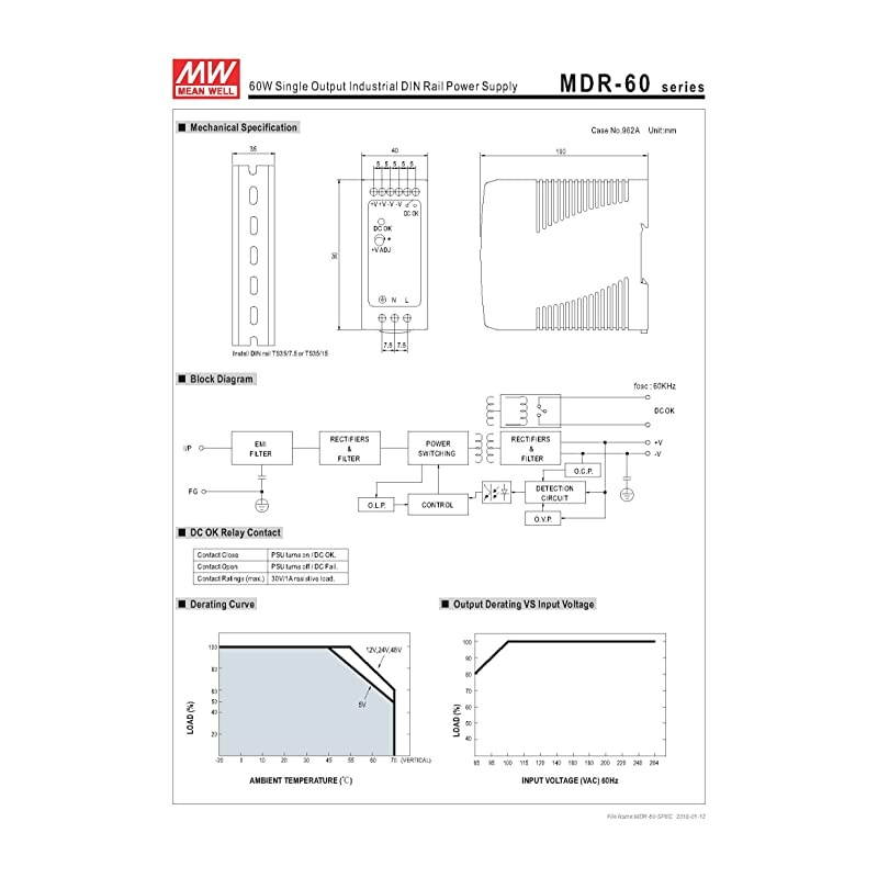 MDR6024 DINRail Power Supply 24V 25 Amp 60W