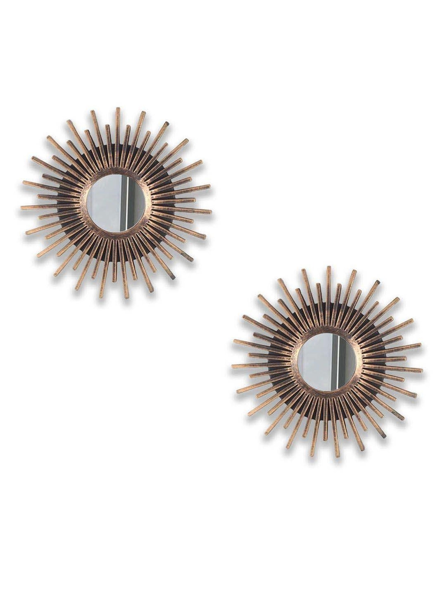 Art Street Brown Plastic Sun Streek Decorative Wall Mirror - Set of 2