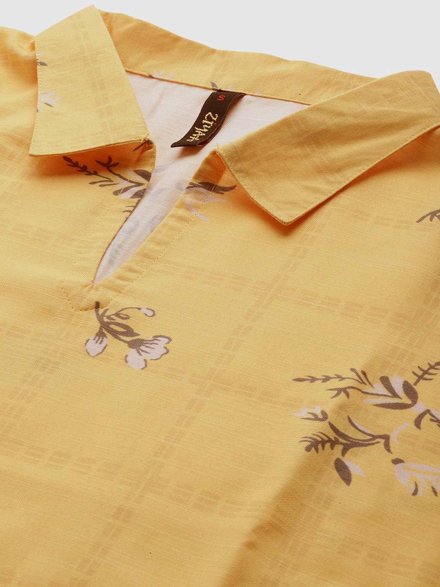 Ziyaa Yellow Floral Print Kaftan Pyjama Set