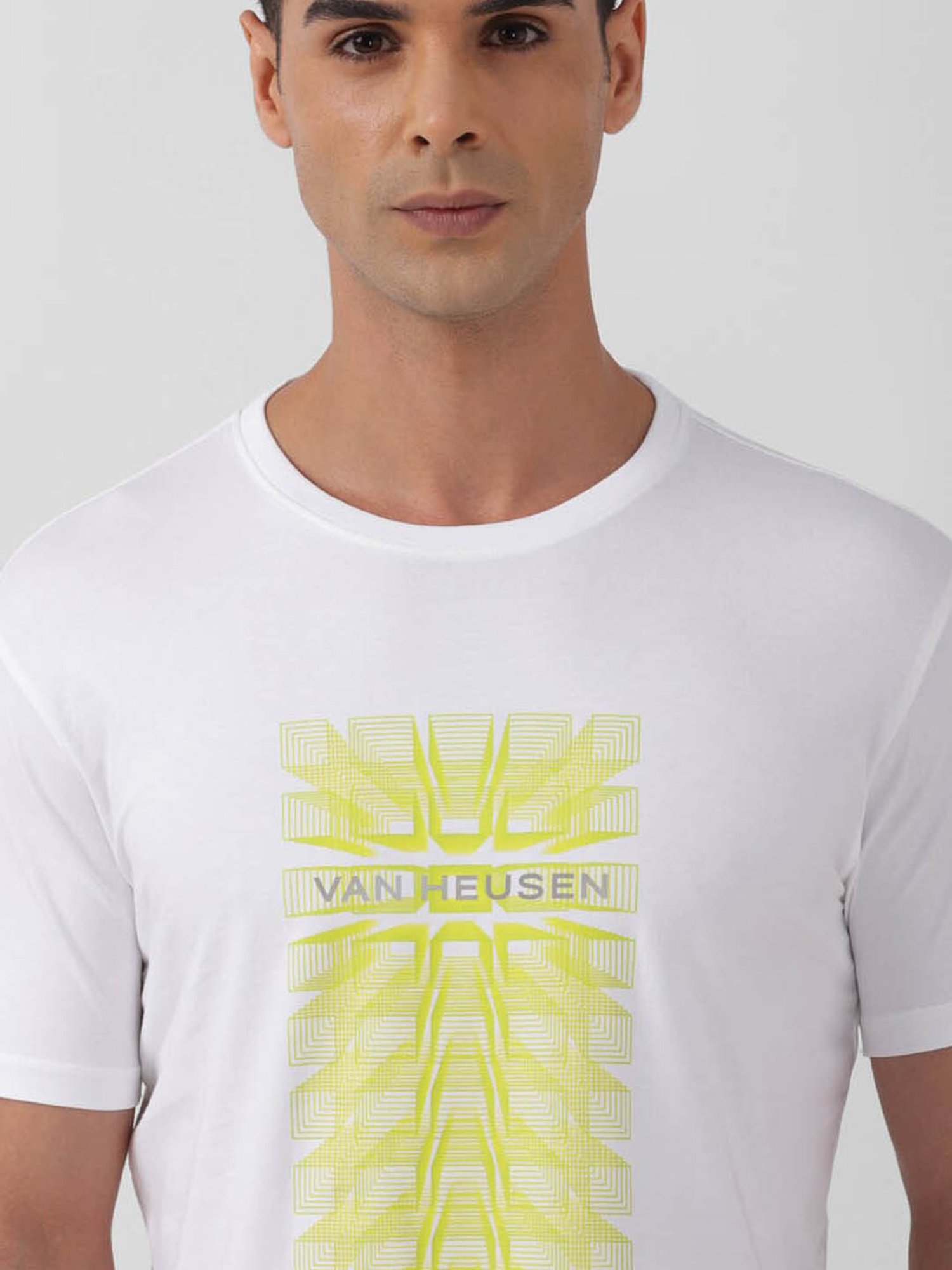V Dot White Cotton Slim Fit Printed T-Shirt