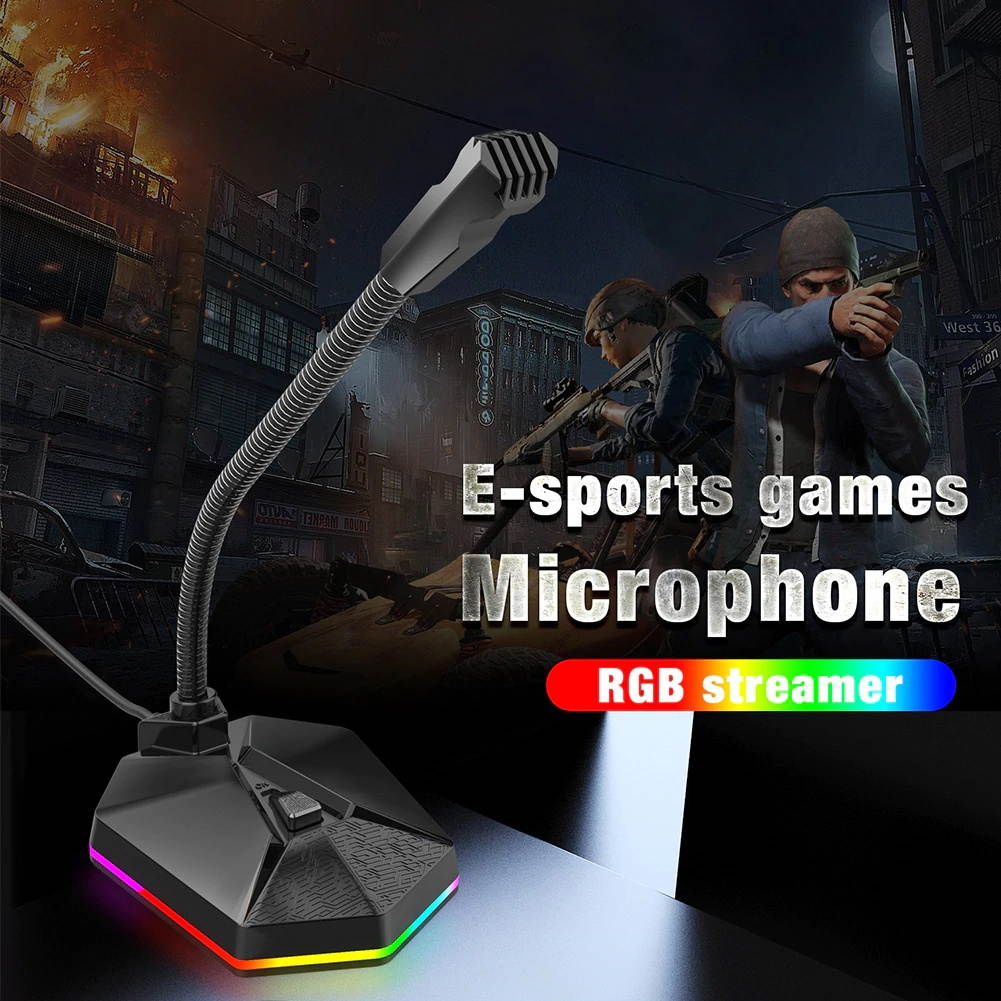 Professional USB Capacitive Microphone Desktop PC Studio Micphone Noise reduction Flexible Mic with RGB Light for Live Streaming