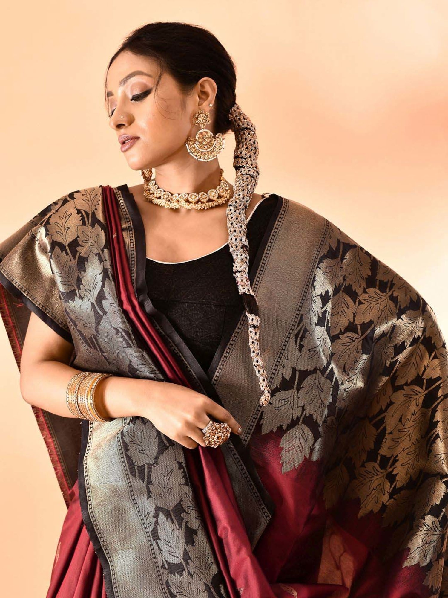 Elora Maroon Silk Woven Saree With Unstitched Blouse