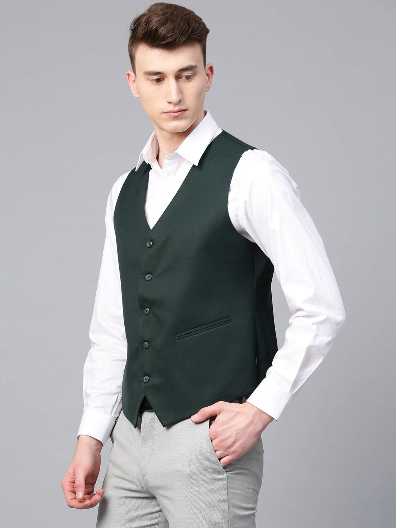 ManQ Green Sleeveless Waistcoat