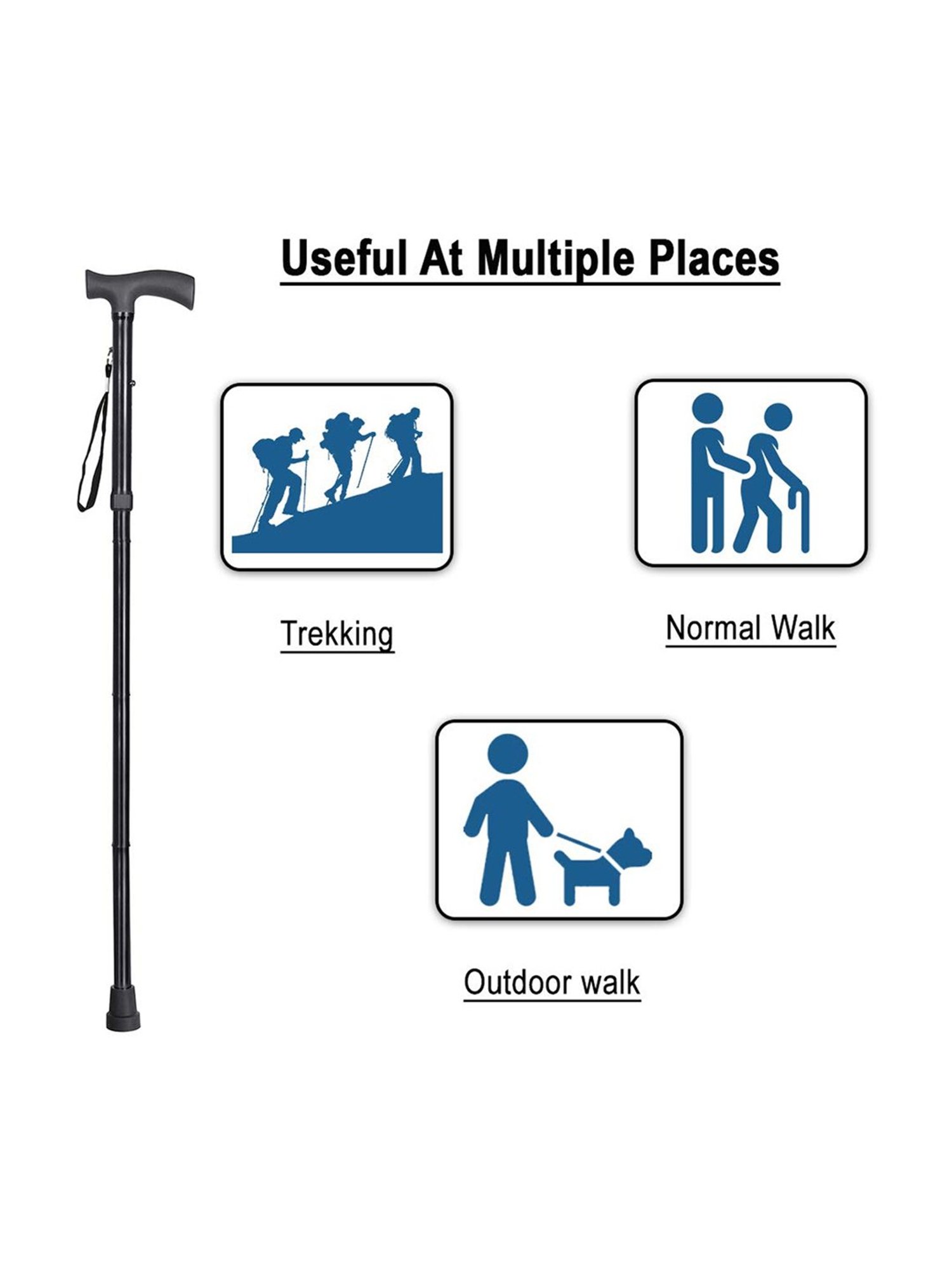 MCP Jindal 4 Folding Sections Folding Walking Stick (Black)