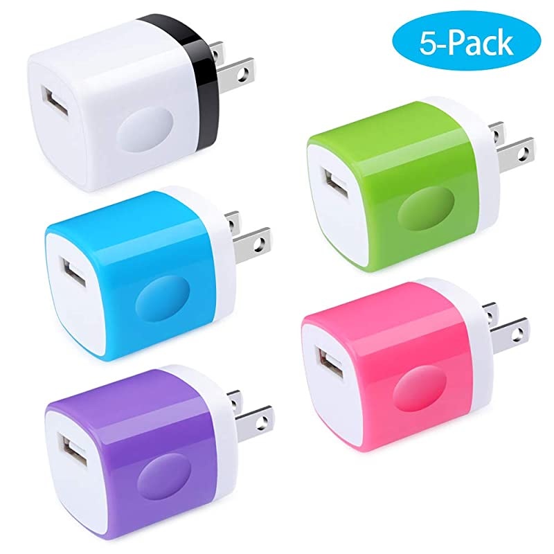 Charging Block Charger Box  1A 5Pack Travel Single Port USB Wall Charger Brick Cubes Compatible iPhone X88 Plus76S Plus Samsung Galaxy s10e S10 S9 S8 PlusS7S6Note 98 LG G8 G7 Moto