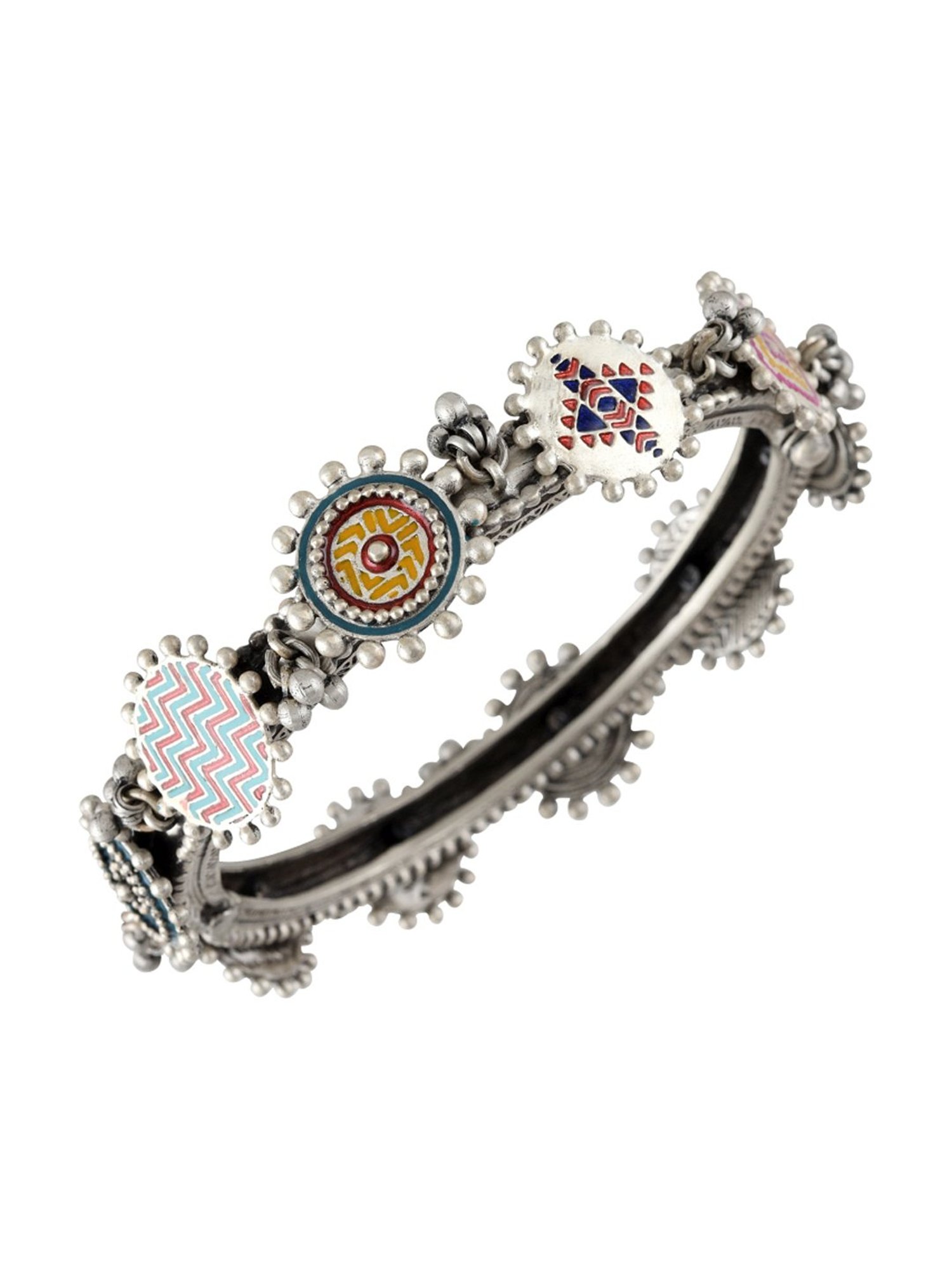 Tribe Amrapali 92.5 Sterling Silver Rangoli Ghungroo Classic Bangle for Women
