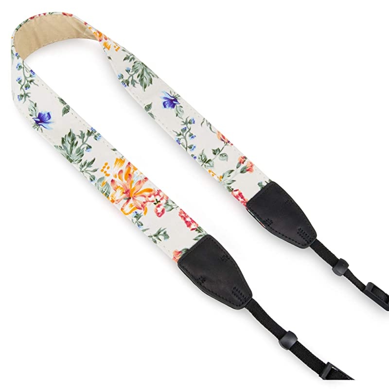 Pattern Cotton Camera Neck Shoulder Strap Belt Compatible with All DSLR/SLR/Men/Women etc, White Flower