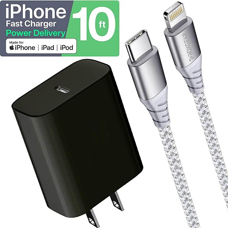 iPhone 12 Fast Charger Apple MFI Certificate for iPhone 11 Pro 11 Pro Max  18W PD Power Adapter 10 Feet Braided Nylon USBC to Lightning Cable iPhone Xs XS Max XR X Syncing and Charge