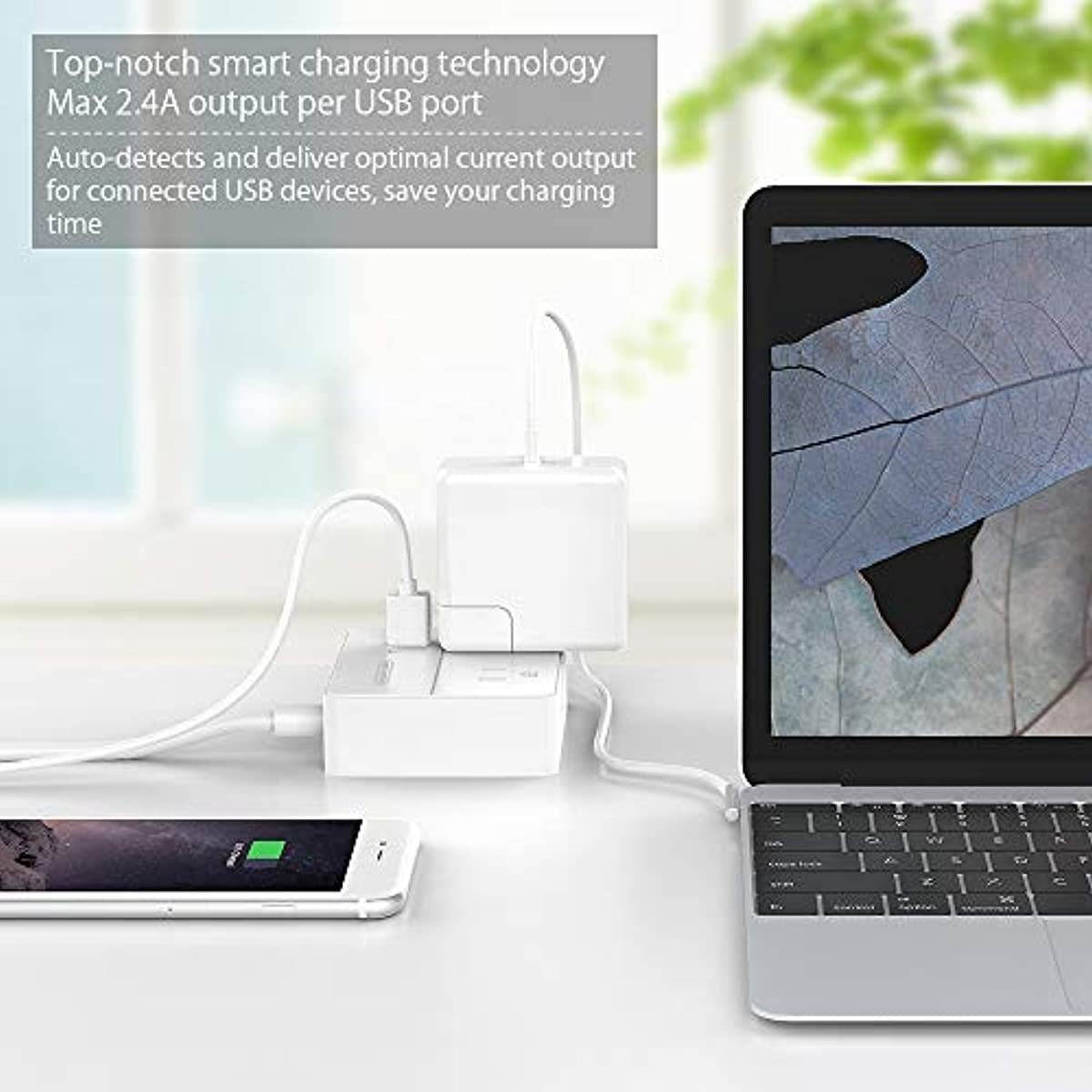 Power Strip with USB 2-Pack, NTONPOWER Travel Power Strip, 2 Outlets and 3 USB Ports Desktop Charging Station, 5ft Extension Cord, Compact for Cruise Ship, Nightstand and Office - White