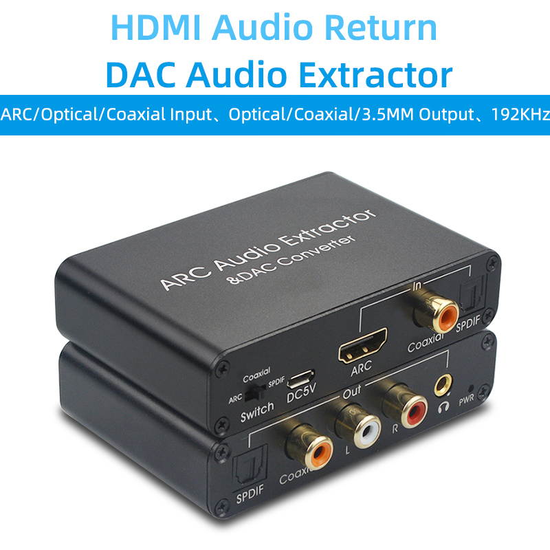 HDMI ARC Audio Extractor Adapter DAC Converter,HDMI ARC Adapter DAC Converter Selector with Digital Optical Toslink Coaxial and Analog 3.5mm L/R Stereo Audio for HDTV Speaker Home Theater