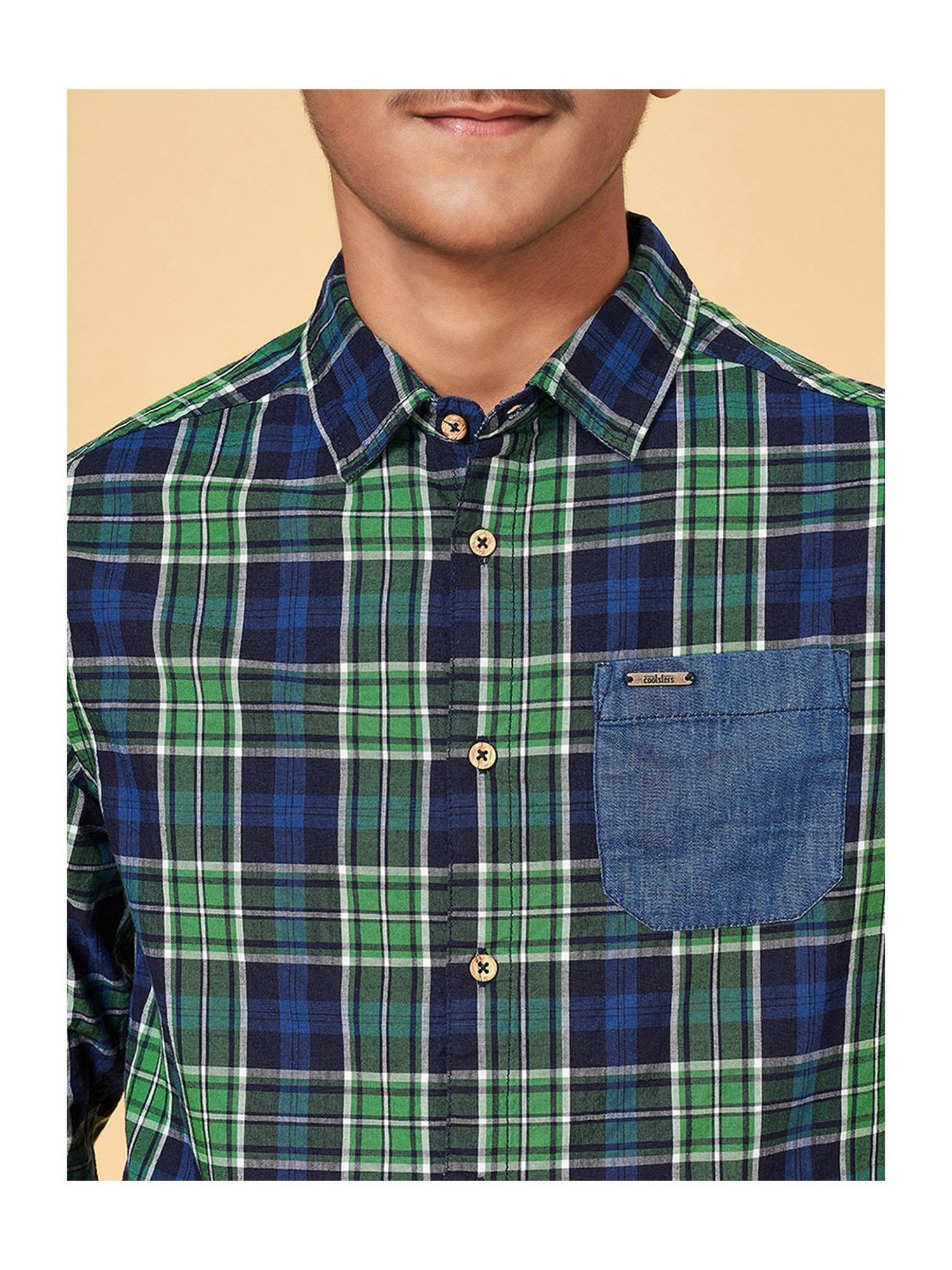 Coolsters by Pantaloons Kids Green & Blue Checks Full Sleeves Shirt