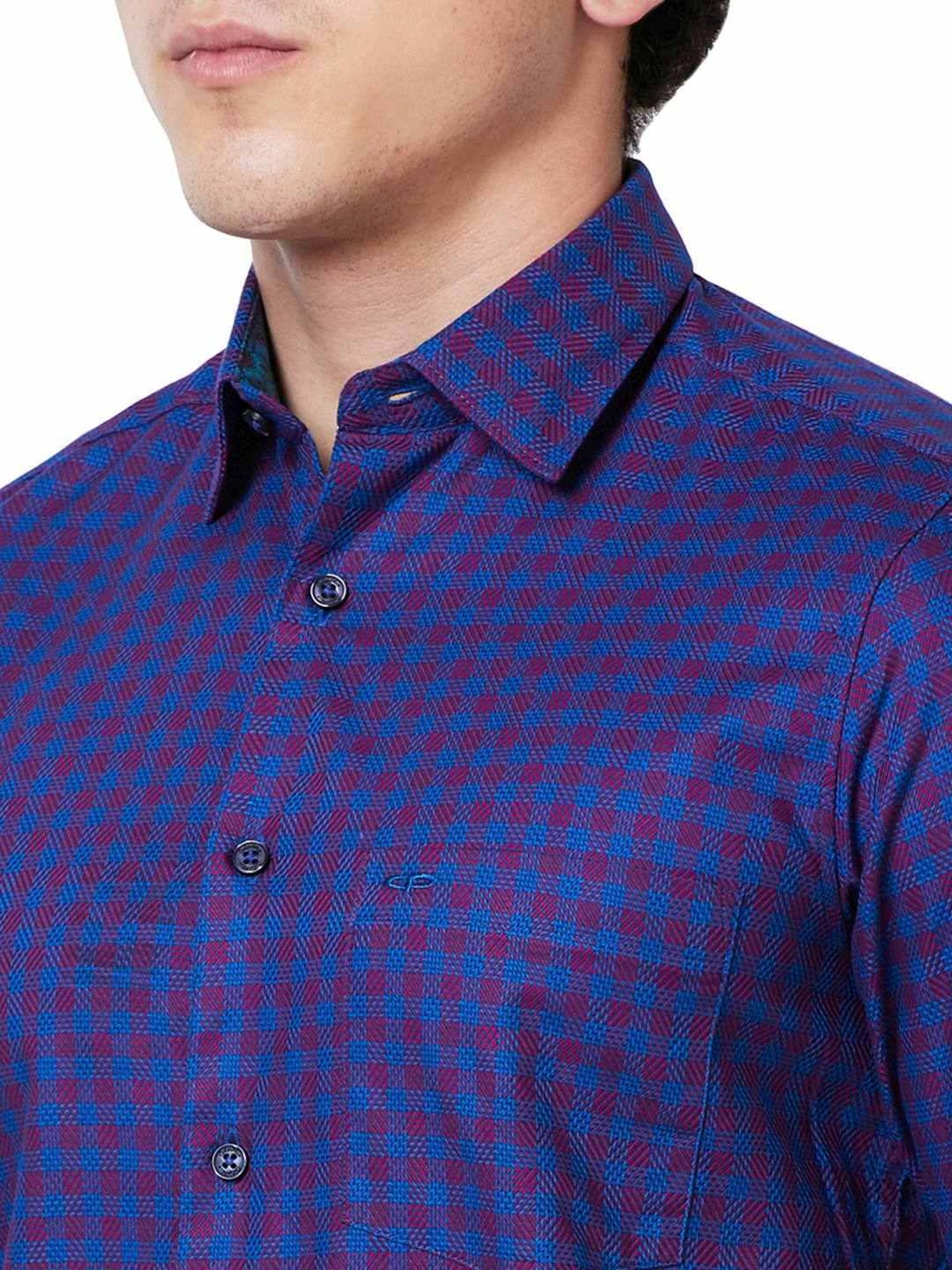 ColorPlus Red & Blue Cotton Tailored Fit Checks Shirt