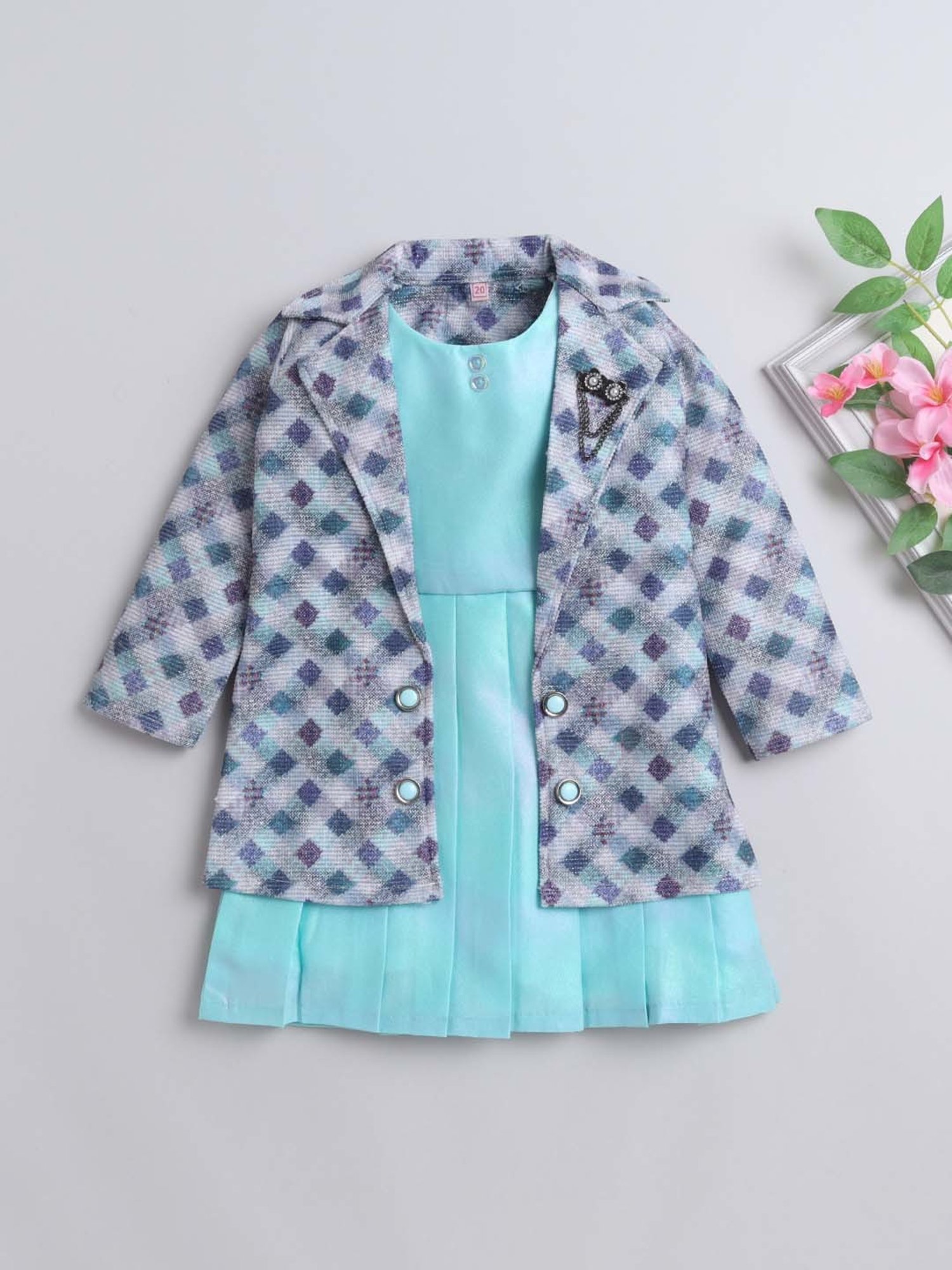 The Magic Wand Kids Blue Embellished Dress with Shrug