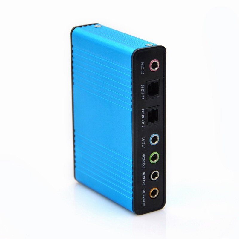 Blue 6 Channel External Sound Card 5.1 Surround Sound USB 2.0 External Optical S/PDIF Audio Sound Card Adapter for PC Laptop