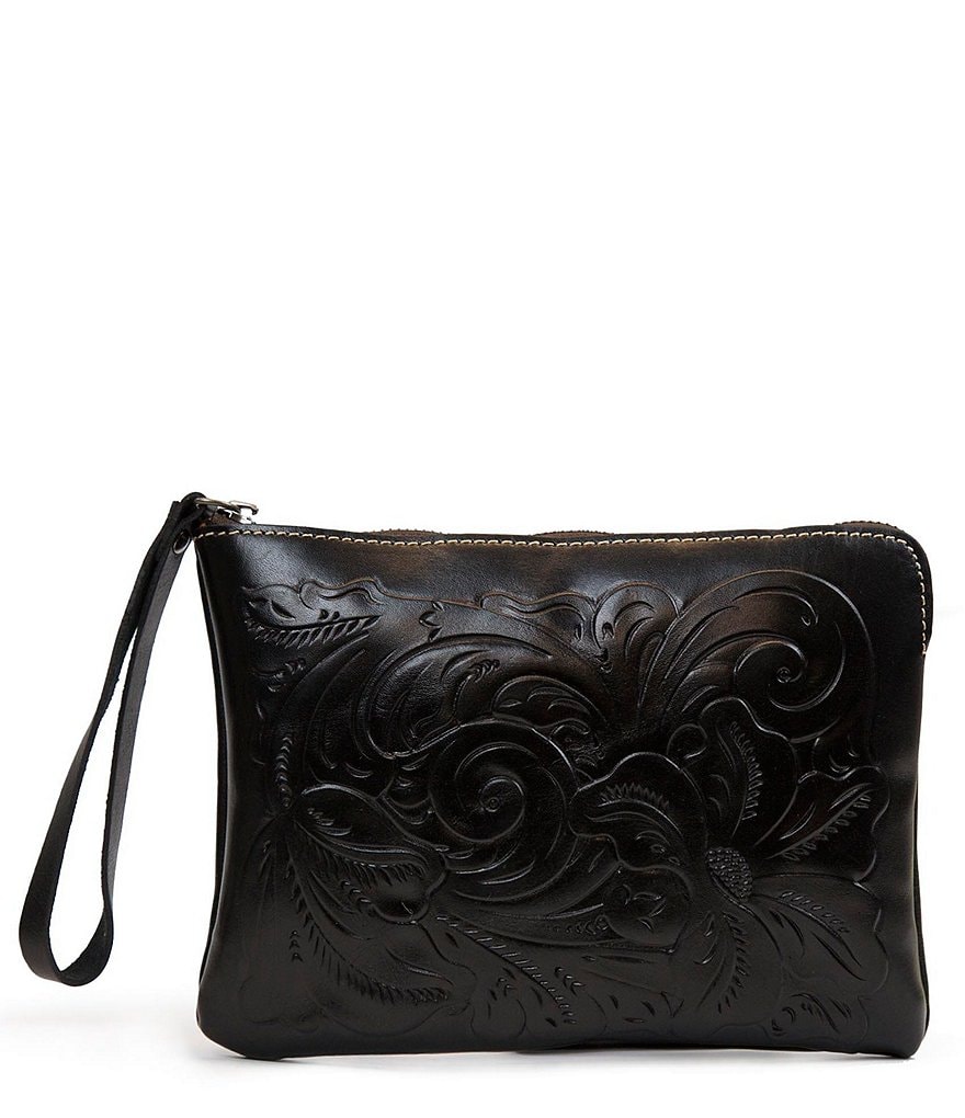 Patricia Nash Rose Tooling Collection Cassini Floral-Embossed Leather Wristlet Clutch