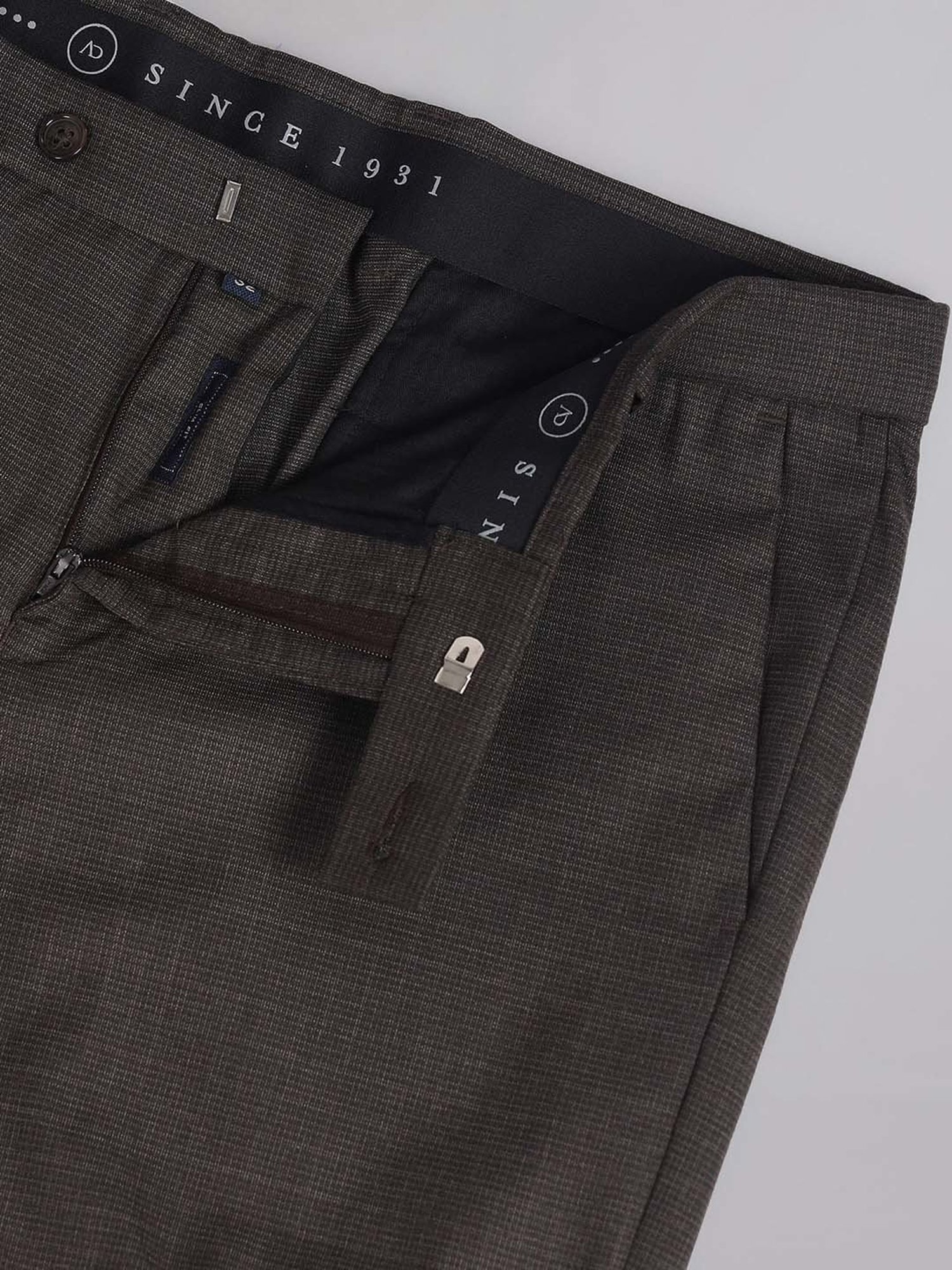 AD by Arvind Brown Slim Fit Flat Front Trousers