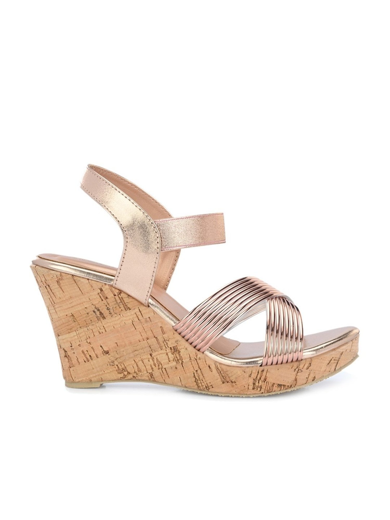 Clog London Women's Rose Gold Ankle Strap Wedges