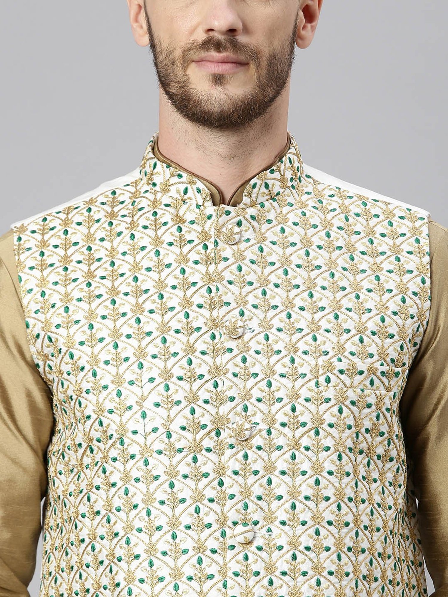 Hangup Khaki Embroidered Full Sleeves Kurta Set