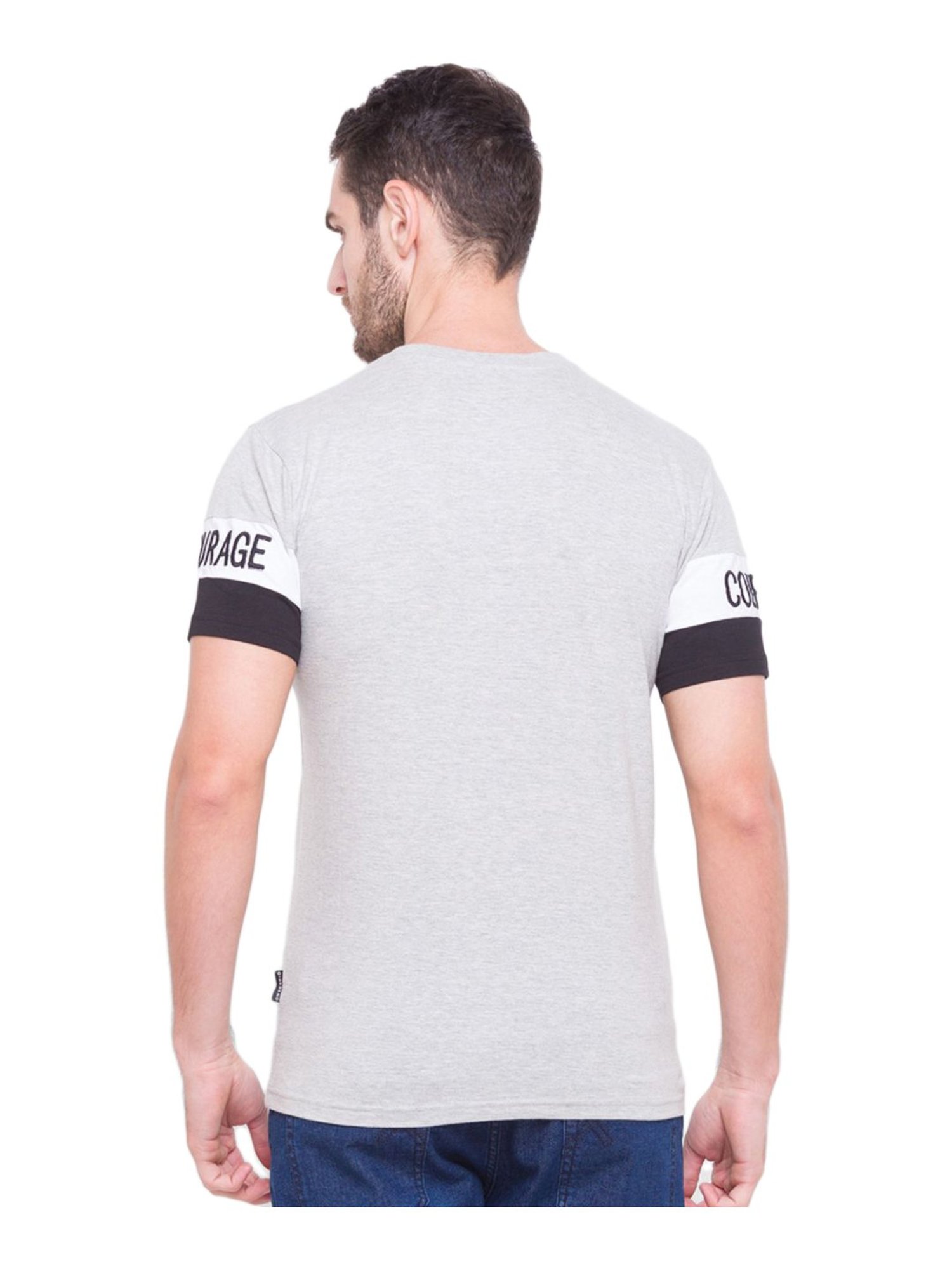 Giordano Grey & Black Cotton Slim Fit Colour Block T-Shirt