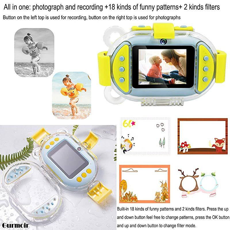 Kids WiFi Camera/Kids Waterproof Dual Camera.Best Christmas Birthday Gifts for Boys/Girls.Video Record Full HD 1080P 16MP IP68 Waterproof Camera Camcorder with 2.4 inch Screen(with Phone APP)