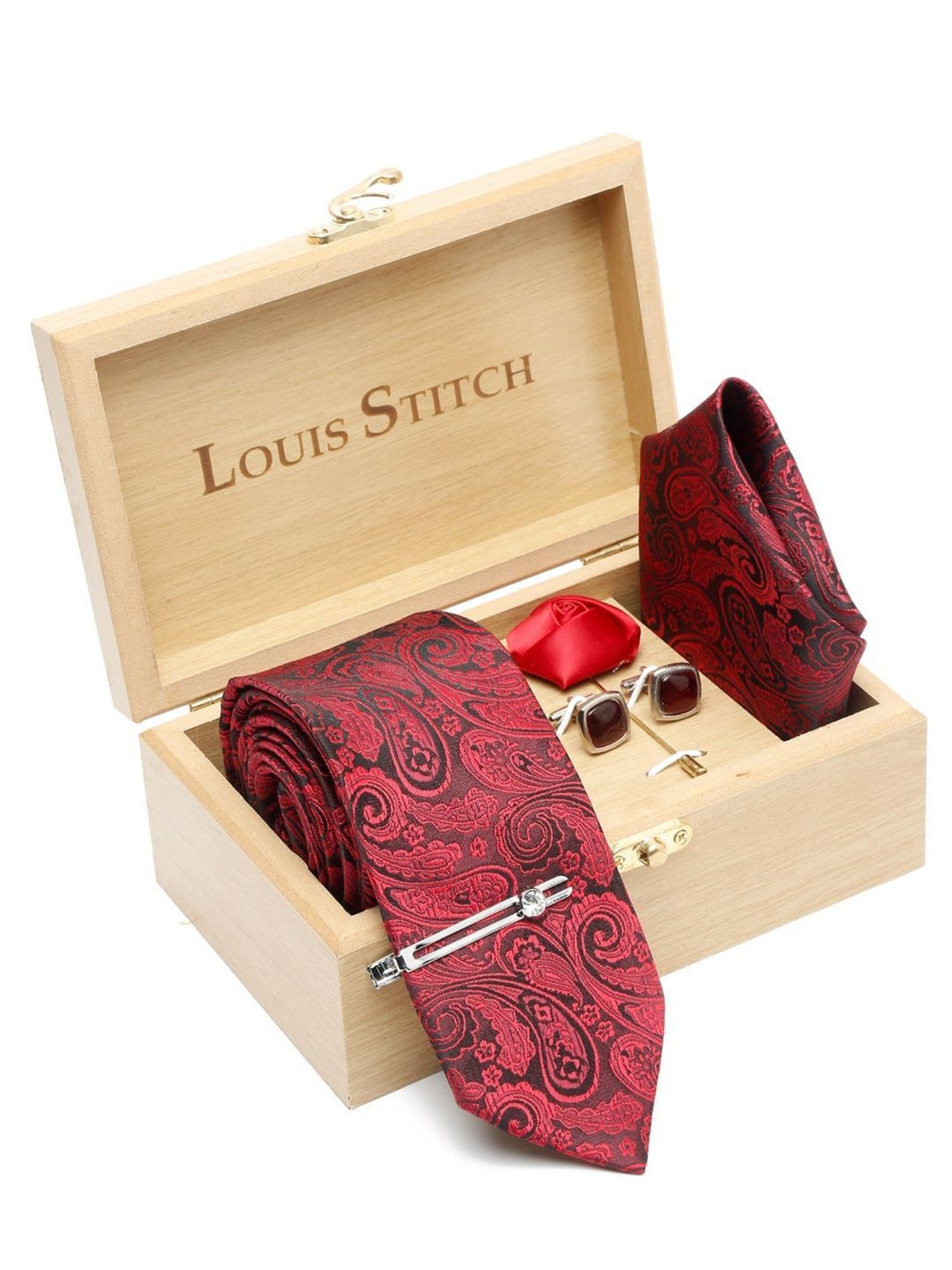 Louis Stitch Red Printed Necktie Gift Set - Set of 5