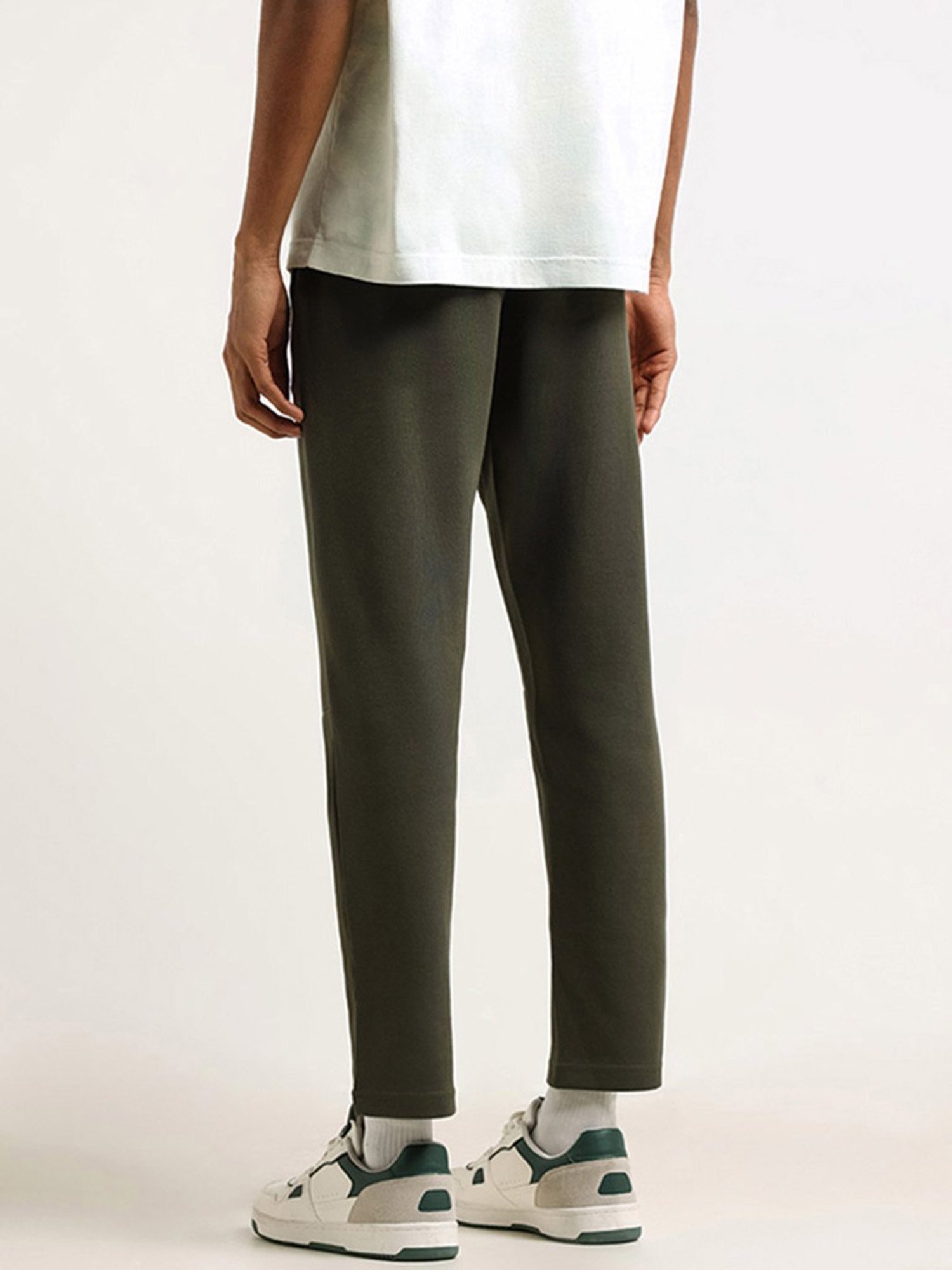 Studiofit by Westside Solid Olive Relaxed-Fit Mid-Rise Track Pants
