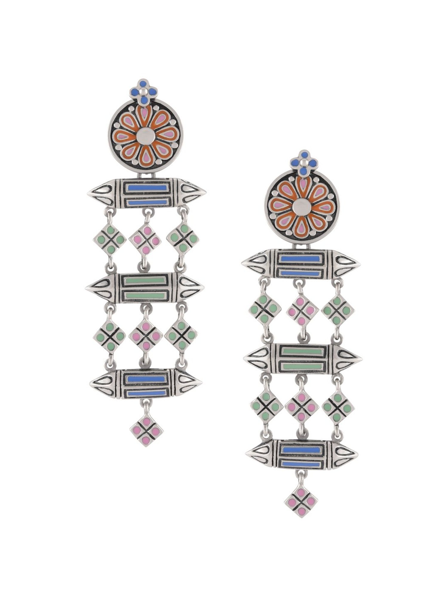 Tribe Amrapali Multi Enamel Chandrika Rhombus Taveez Danglers