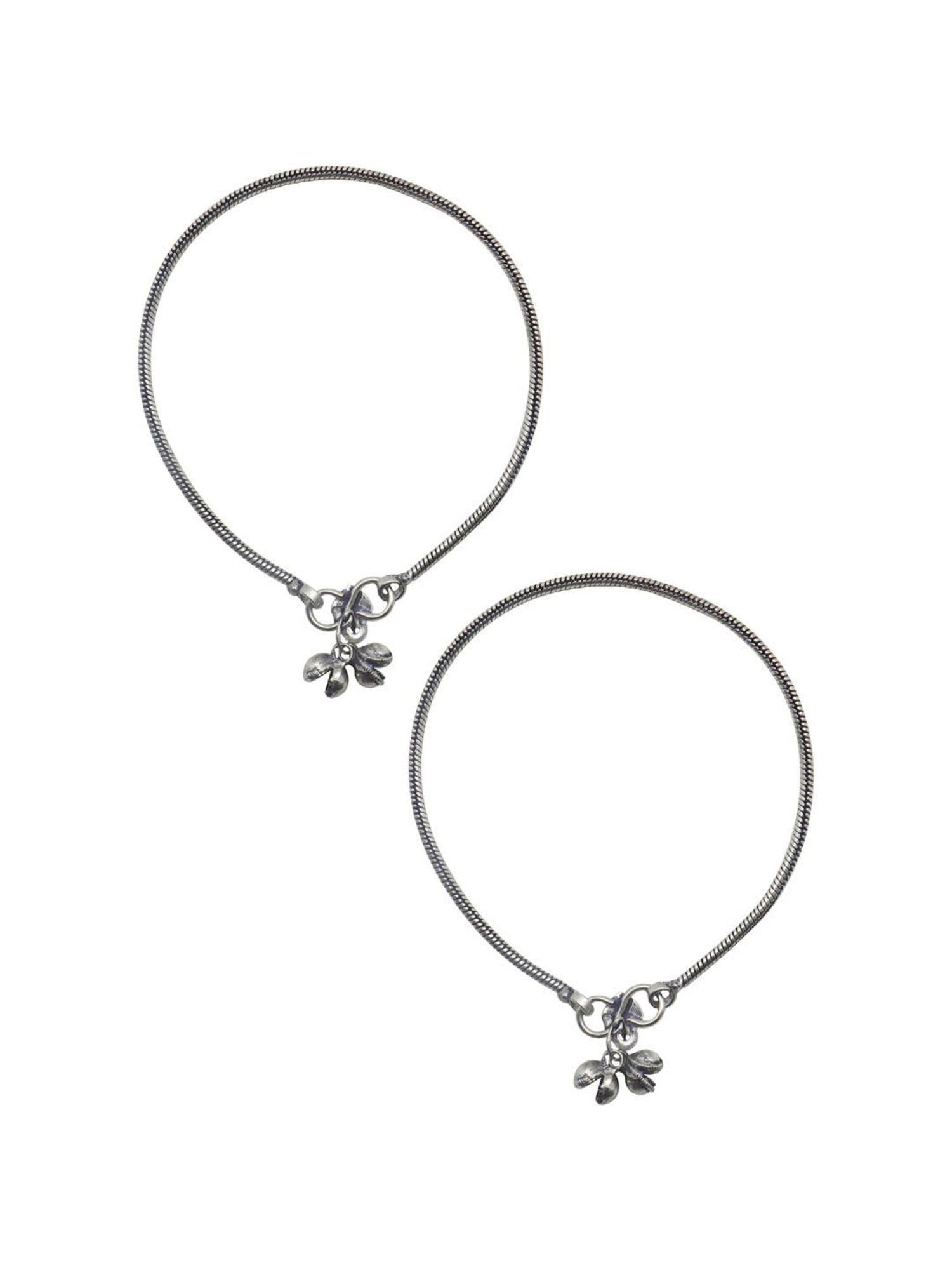 Teejh Single Line Silver Oxidized Ghungroo Anklets