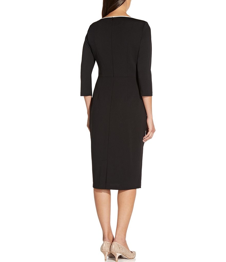 Adrianna Papell Contrast Trim Tie Waist Crepe Midi Dress