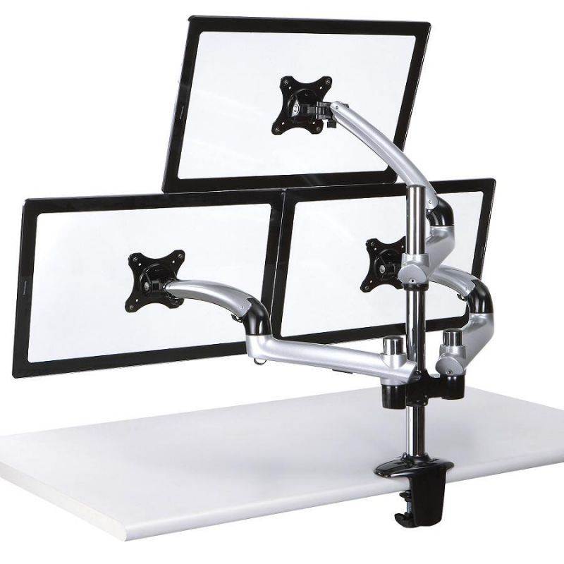 Cotytech Triple Monitor Desk Mount Spring Arm 19.7-in Pole Clamp Base - Silver