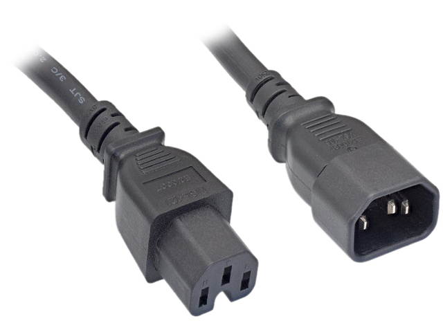 Nippon Labs 14 AWG. Black Color C15 / C14 Power Cord, SJT, 15A, 6 ft. IEC-60320-C15 to IEC-60320-C14 Black Power Cable