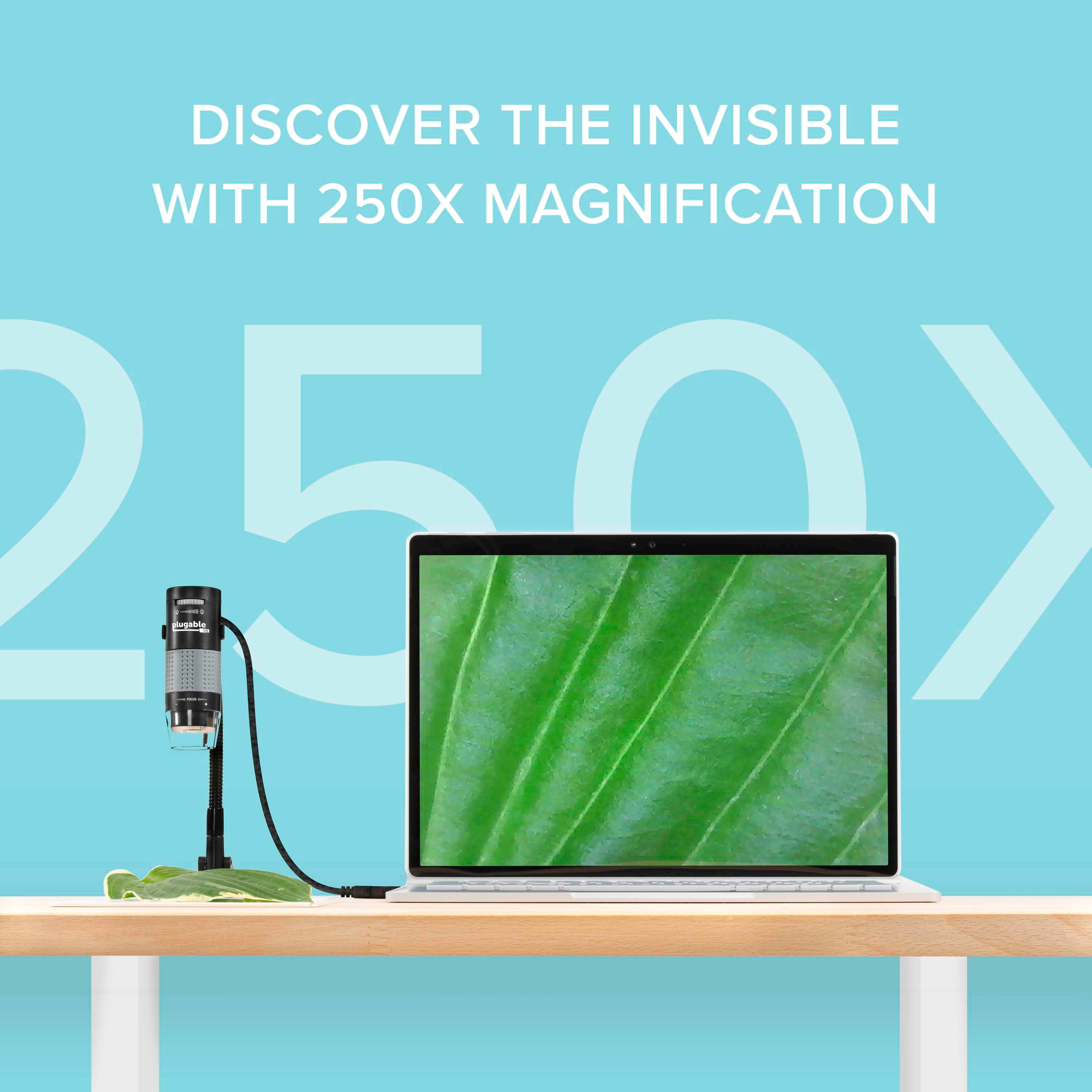 Plugable USB 2.0 Digital Microscope with Flexible Arm Observation Stand Compatible With Windows, Mac, Linux (2MP, 250x Magnification)
