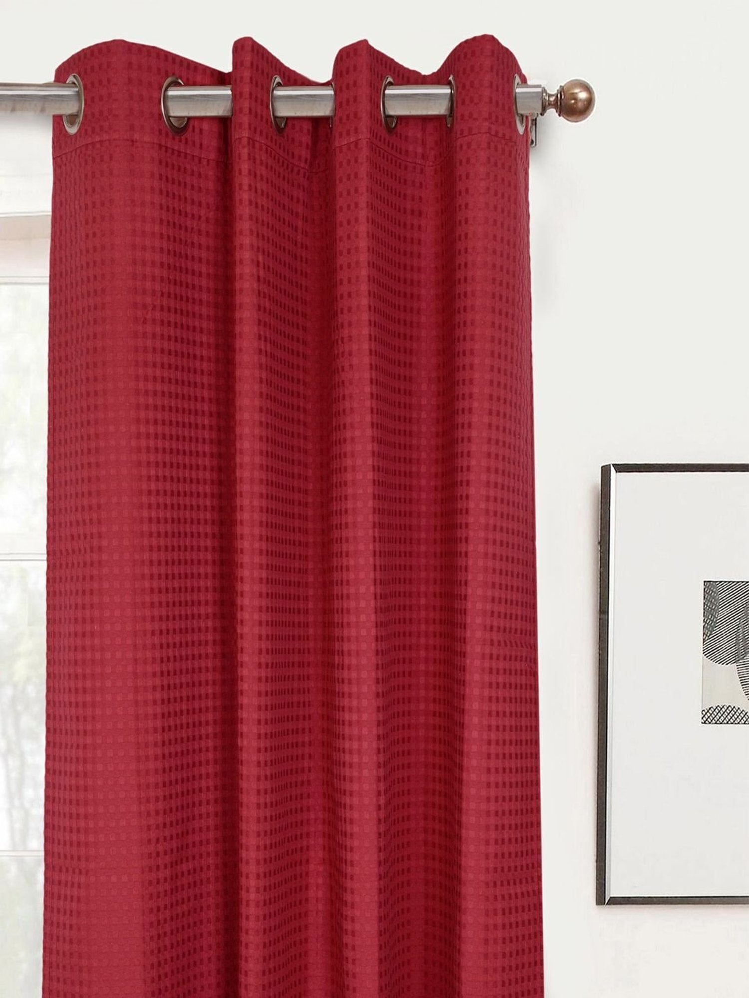 Saral Home Maroon Cotton Yarn Eyelet Long Door 9ft Curtains Set of - 2