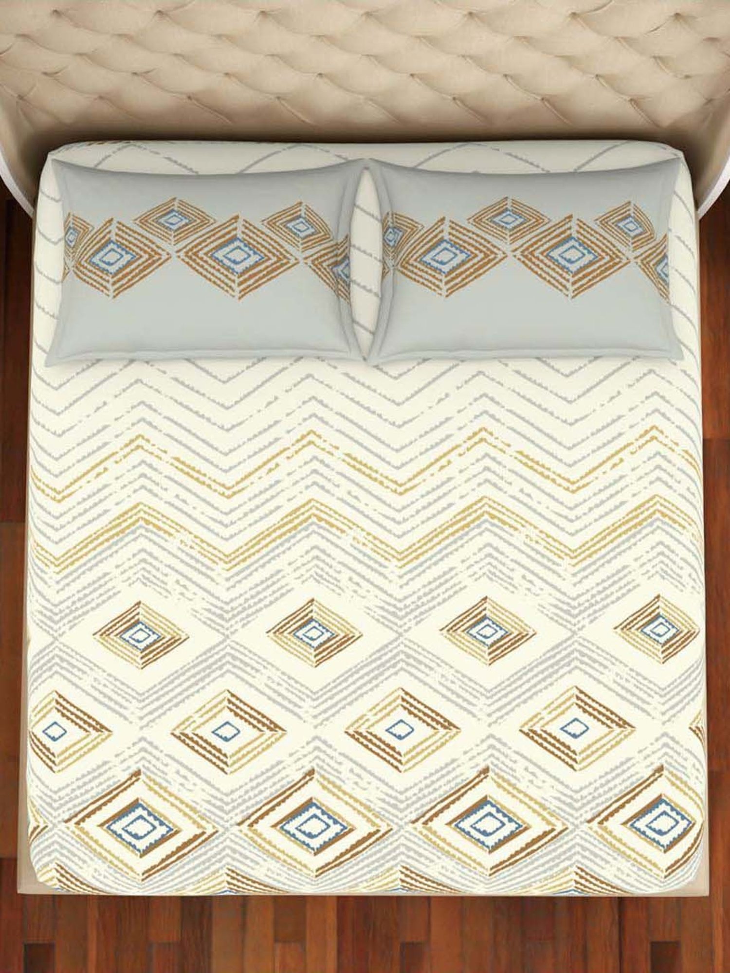 Welspun Pear Sorbet Cotton  King Fitted Bedsheet With Pillow Covers