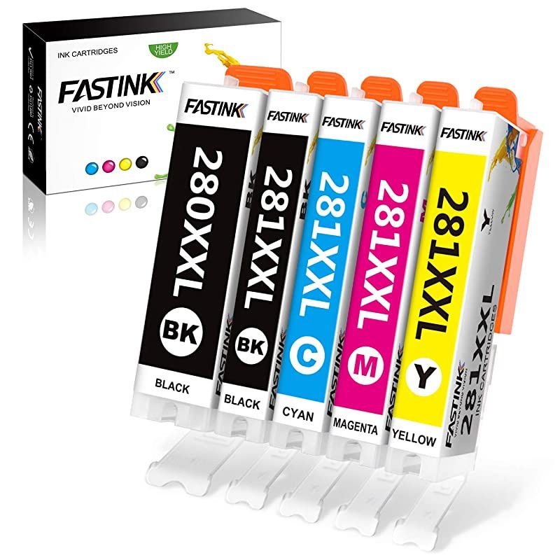 Compatible Ink Cartridge Replacement for Canon 280 281 PGI-280XXL CLI-281XXL PGI 280 XXL CLI 281 XXL PIXMA TR7520 TR8520 TS6120 TS6220 TS8220 TS9120 TS9520 TS9521C Printer (5 Pack)